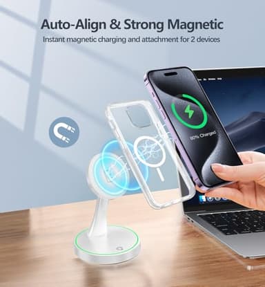 2 Pack Magnetic Wireless Charger Stand 15W Fast Mag-Safe Charger for iPhone iPhone 17 /17 pro/ 17 Air/ 17 pro max 16/15/14/13/12 Series Magnet Wireless Charging Station with Light for AirPods - Image 6