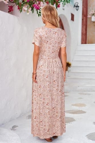 OUGES Maternity Maxi Dress Wrap V Neck Baby Shower Pregnancy Dresses for Photoshoot Summer Maternity Clothes 2025(Apricot Pink Floral,M) - Image 5