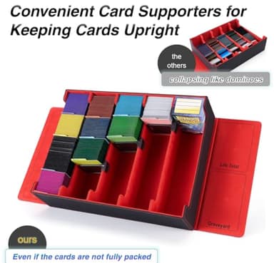 Venssu 5 Row Card Storage Box For Trading Cards With Dual-Function Playmat Lids,3800+ Mtg Deck Box With 24 Colorful Divider Tabs,Trading Card Storage Compatible with Magic Cards(Black and Red) - Image 4