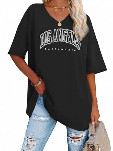 ATHMILE Womens Summer Oversized Shirts V Neck Plus Size Spring Workout Tops Beach Vacation 2025 Gym Clothes - Image 1