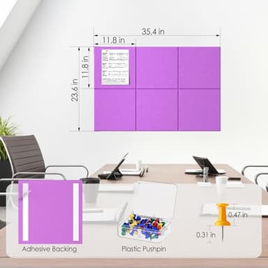 MaxGear Large Cork Board for Wall 36" x 24", Rose Pink Bulletin Board, 6 Pack Felt Wall Tiles with Pushpins, Cork Boards for Office Push Pin Board Tack Board Felt Board - Image 4