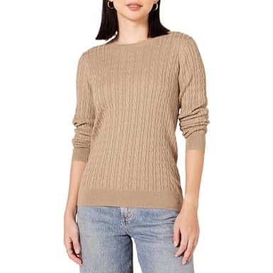 Amazon Essentials Women's Lightweight Long-Sleeve Cable Crewneck Sweater (Available in Plus Size), Camel Heather, XX-Large - Image 1