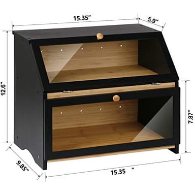 HOMEKOKO Double Layer Large Bread Box for Kitchen Counter, Wooden Large Capacity Bread Storage Bin (Black) - Image 5