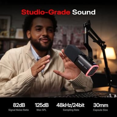 MAONO PD100W Wireless/USB Microphone, PC Gaming Mic with One-Click Noise Reduction,Mute Button,Custom RGB, 3.5mm Headphone Jack, Desktop Dynamic Streaming Mic for Recording,Podcasting, Black - Image 3