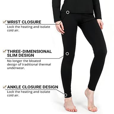 HEROBIKER Women's Thermal Underwear Set, Ultra Soft Thermal Shirt Long Johns Top Bottom Warm with Fleece lined Winter Base Layer Sets M Black - Image 3