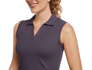 MathCat Women's Sleeveless Golf Shirts UPF 50+ Quickly Dry Tennis Polo Lightweight Sports Athletic Tank Tops Grey Purple - Image 2