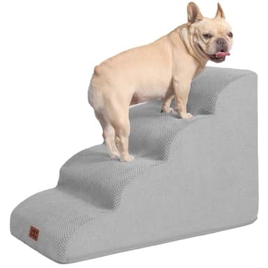 EHEYCIGA Curved Dog Stairs Ramp for High Beds 19.7" H, 4-Step Dog Steps for Small Dogs and Cats, Pet Stairs for High Bed Climbing, Non-Slip Balanced Pet Step Indoor, Light Grey - Image 1