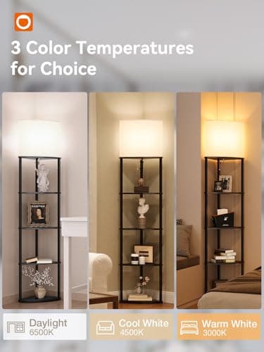 addlon Floor Lamp with Shelves, 5-Tier Adjustable Corner Lamp with 3 Color Temperatures & Linen Shade, Modern Floor Lamps for Living Room, Home Office & Bedroom (E26 LED Bulb Included, 800lm) - Black - Image 2