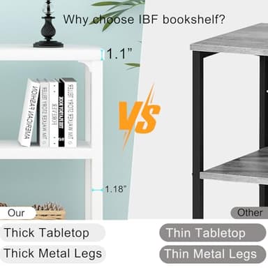 IBF White Wood Bookshelf, Industrial Horizontal Cubby Book Shelf, Low Open Shelf Bookcase for Office Living Room, Modern Short Wide 5 Cube Storage Organizer for Books Display Bedroom, White Oak, 47 In - Image 5