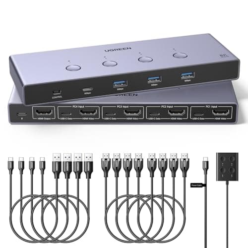 UGREEN 8K@60Hz HDMI KVM Switch 4 Computers with 4 USB 3.0 Ports Aluminum KVM Switches Share One Monitor Keyboard Mouse Hard Drives Printer with 4 HDMI Cables, 4 USB Cables and Desktop Controller - Image 1