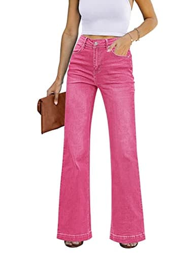 GRAPENT Women's 90s Outfit High Waisted Stretchy Bootcut Bell Bottom Jeans Petite Hot Pink Size 4-6 - Image 1