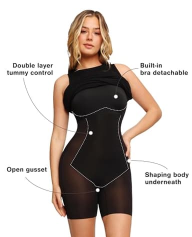 Popilush Shaper Dress Bodycon Mini Built in Shapewear Bra 8 in 1 Sleeveless Split Slip Dress for Women - Image 2