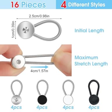16 Pcs 4 Styles Collar Extenders for Mens Shirts, Elastic Neck Extenders/Button Extender for Dress Shirts, Tie, Suit Accessories Men for 1/2 Size Expansion of Men Dress Shirts - Image 2