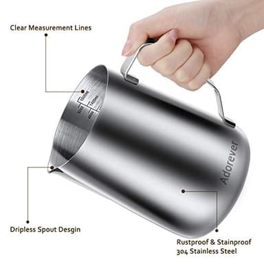 Milk Frothing Pitcher, 50oz Steaming Pitcher Stainless Steel Espresso Machine Accessories for Coffee Bar, Cappuccino Barista Tools Milk Jug Steamer Frother Cup with Decorating Latte Art Pen - Image 2