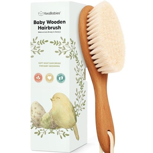 Wooden Baby Hair Brush - Cradle Cap Baby Brush with Soft Goat Bristles, Perfect Gentle Scalp Newborn Comb for Infant, Girls, Boys, Bath Essentials (Golden Oak, Oval) - Image 1