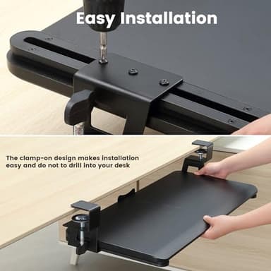 DQCGLY Keyboard Tray Under Desk, Slide Out Computer Keyboard & Mouse Tray with C Clamp-on Mount Easy to Install,30" W(Including Clamps) X 12" D Large Size,Black - Image 6