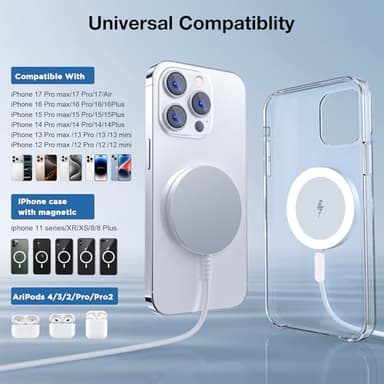 for MagSafe Charger: Magnetic Wireless Charging Pad for iPhone 17 16 15 14 13 12 Series & AirPods 4-2 Pro, Strong Magnet, Aluminum Alloy, USB-C/A Ports, Ultra-Thin & Portable, Ideal for Desk & Bedside - Image 2