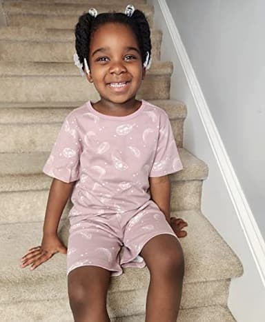 Owlivia Kids Pjs Set, Boys Girls Summer Short-Sleeve Sleepwear, 100% organic cotton Toddler Pajamas(3 Years, Mauve Feather) - Image 2