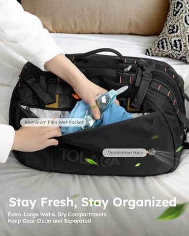 Tolaccea Travel Laptop Backpack, Large Carry on Backpack Flight Approved Convertible Duffle Luggage Bag Daypack Work Business Rucksack Fits 16" Laptop for Men Women 3 Carrying Ways, 40L-50L Expandable - Image 4