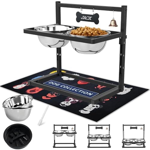 SHAINFUN Elevated Dog Bowls with Slow Feeder & Spillproof Mat, Raised Dog Bowl Stand with 2 Stainless Steel Food Water Bowls, Adjustable Height Stand for Large Medium Breeds - Image 1
