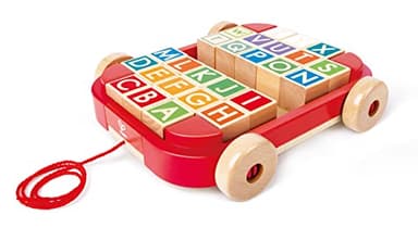 Hape: Pull-Along Cart with Stacking Blocks - Wooden Toy, ABC Letter Blocks, Load Into String Trailer & Take Along, Indoor/Outdoor, Kids Toddler Ages 2+ - Image 1