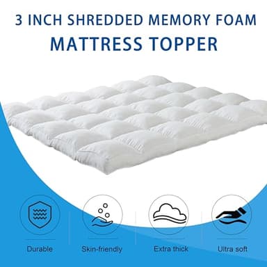 WhatsBedding 3 Inch Memory Foam Mattress Topper Full Size for Pressure Relief, Fluffy & Soft Shredded Memory Foam Filled Pillow Top, 4 Anchor Elastic Bands, 1700GSM, 54x75in - Image 2