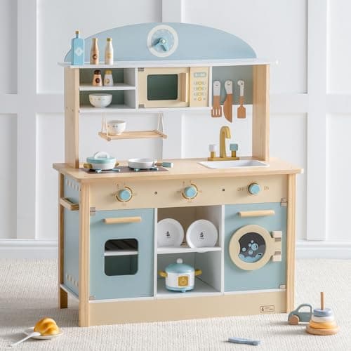 ROBUD Wooden Play Kitchen Set for Kids Toddlers, Toy Kitchen Gift for Boys Girls, Age 3+ - Image 1