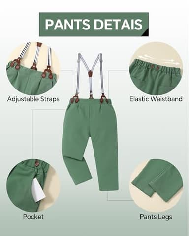 DISAUR Baby Boy Dress Clothes Printed Short Sleeve Shirt Grass Green Suspender Pants Boy Wedding Outfits 3t 4t 3-4t - Image 4