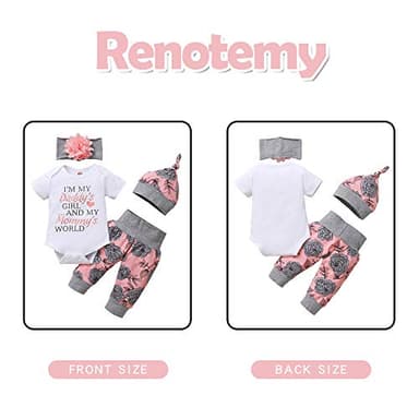 Renotemy Newborn Girl Clothes Outfits Ruffle Short Sleeve Tops + Floral Pants Sets Spring Fall Summer Baby Girl Clothes 3-6 Months Pink - Image 4