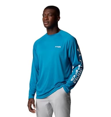 Columbia Men's Terminal Tackle Long Sleeve Shirt, Blue Echo/White Logo, Small - Image 3