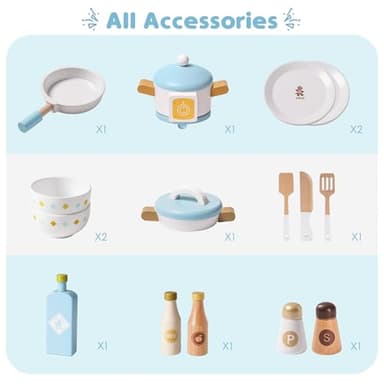 ROBUD Wooden Play Kitchen Set for Kids Toddlers, Toy Kitchen Gift for Boys Girls, Age 3+ - Image 4