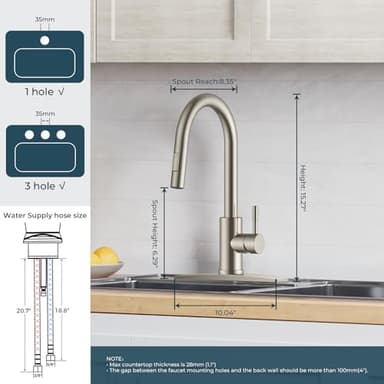 FORIOUS Kitchen Faucet with Pull Down Sprayer, Brushed Nickel High Arc Modern Classic Sink Faucet Stainless Steel with Deck Plate Fit for 1 or 3 Hole for Pot Filler Bar Farmhouse Laundry Rv - Image 2