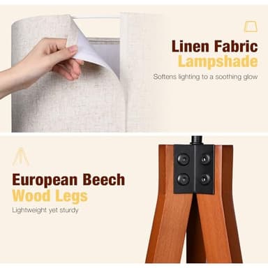 Isloys Wood Tripod Floor Lamp, 3 Color Temperatures Mid Century Modern Boho Floor Lamp, Tall Standing Lamps for Living Room Bedroom Office, Flaxen Lamp Shade with E26 Lamp Base - Image 6