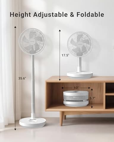 Primevolve Portable Rechargeable Oscillating Fan, Battery Operated Fan Adjustable Height, USB Home Office Outdoor Camping Travel, White 10" - Image 8