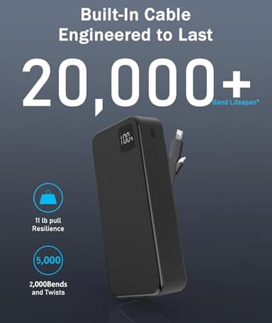 Portable Charger 20000mAh Power Bank -Portable Battery with 2 Built in Cables PD QC4.0 22.5W Fast Charging Battery Pack Phone Charger for iPhone 15 14 13 Samsung Galaxy iPad etc (1 Pack, Black) - Image 5