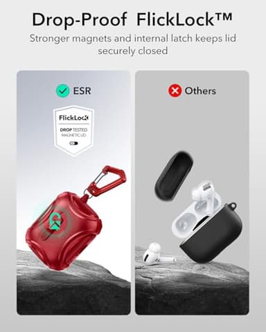ESR for AirPods Pro 2 Case (2023/2022/2019, 2nd/1st Gen), Compatible with AirPods Pro 2nd Generation (USB-C/Lightning Cable), Effortless MagSafe, Drop-Proof Lock, Easy Open, Cyber Series,Dark Red - Image 4