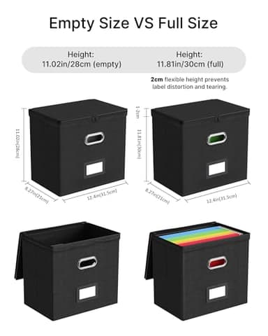 Oterri 2 Pack File Organizer Boxes with Lids, File Box with Mesh Pockets, Document Organizer Box for File Folders Letter Size, Zippers Filing Box for Home, Office, School (Black, Without Folders) - Image 3