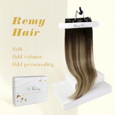 Ve Sunny Clip in Hair Extensions Real Human Hair Black Ombre Human Hair Clip in Extensions Black Balayage Brown with Blonde Clip in Human Hair Extensions 22inch 120g - Image 5
