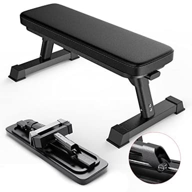 Finer Form Gym Quality Foldable Flat Bench for Multi-Purpose Weight Training and Ab Exercises - Free PDF Workout Chart Included - Image 1