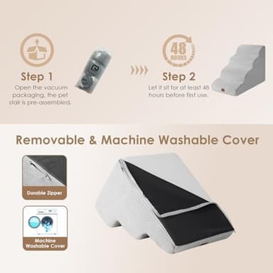 EHEYCIGA Curved Dog Stairs Ramp for High Beds 19.7" H, 4-Step Dog Steps for Small Dogs and Cats, Pet Stairs for High Bed Climbing, Non-Slip Balanced Pet Step Indoor, Light Grey - Image 6