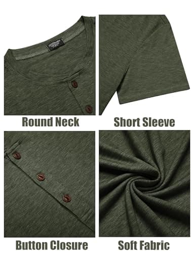 COOFANDY Men's Henley Short Sleeve Shirts Casual Button Henley Basic Tee Solid Fashion Shirts Dark Green - Image 5