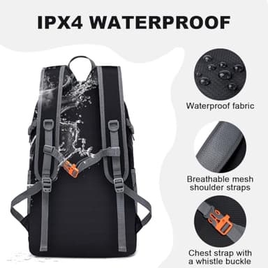 MIYCOO Backpack - Ultra Lightweight Packable Backpack for Travel Camping, 45L Hiking Back Pack Waterproof Foldable Daypack for Men Women Black - Image 4