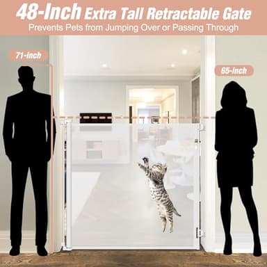 48 Inch Extra Tall Pet Gate 55" Wide Retractable Baby Gates, Extra Tall Cat Gate Indoor/Outdoor Retractable Gate Tall Baby Gates for Dogs Extra Tall Gates for Cats - No Jumping Over, White - Image 2