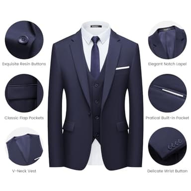 WULFUL Men’s Slim Fit Suit One Button 3-Piece Blazer Dress Business Wedding Party Jacket Vest & Pant - Image 5