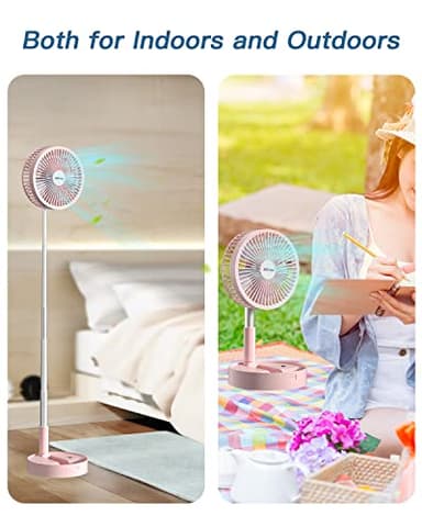 AICase Stand Fan,Folding Portable Telescopic Floor/USB Desk Fan with 7200mAh Rechargeable Battery,4 Speeds Super Quiet Adjustable Height and Head Great for Office Home Outdoor Camping-pink - Image 6