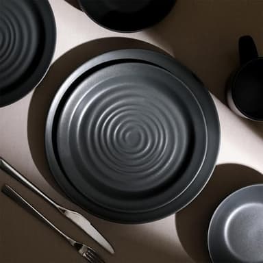 Stone Lain Orbit 12-Piece Dinnerware Set Stoneware, Charcoal - Image 4