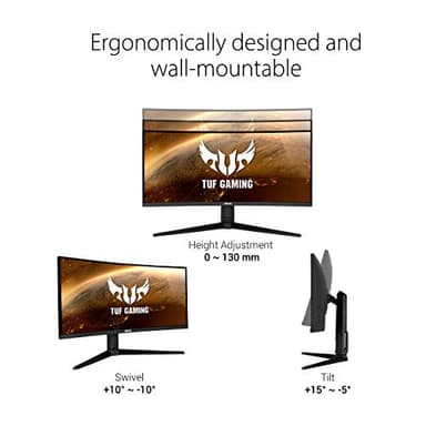 ASUS TUF 34 Inch Curved Gaming Monitor - WQHD (3440x1440), 165Hz, 1ms, Extreme Low Motion Blur, FreeSync Premium, Eye Care, Height Adjustable, DisplayHDR 400, DisplayPort, HDMI, USB - VG34VQL1B - Image 5