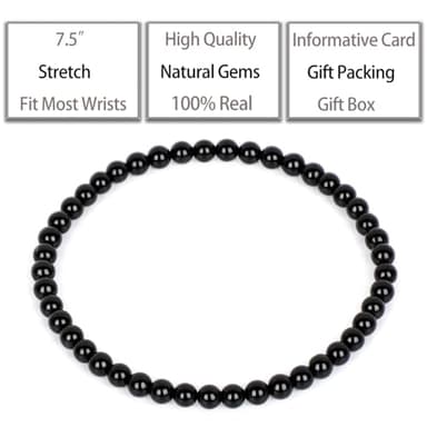 QOGIR Black Onyx Bracelet - Protecting Bracelet for Women Men - Handmade Natural Gem Stone Beaded Stretch Elastic Healing Bracelets 4mm - Image 3
