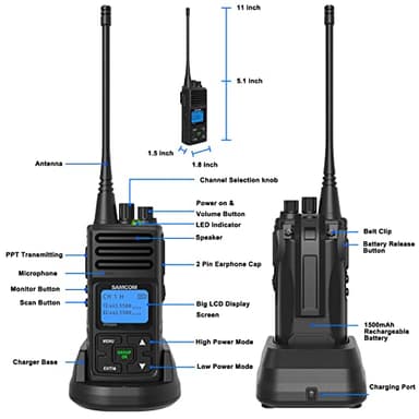 SAMCOM FPCN30A Two Way Radios Long Range 5 Watts Walkie Talkies for Adults Rechargeable 2 Way Radios UHF Programmable Handheld Business Radio 1500mAh Battery with Earpieces,Group Call, 6 Packs - Image 6