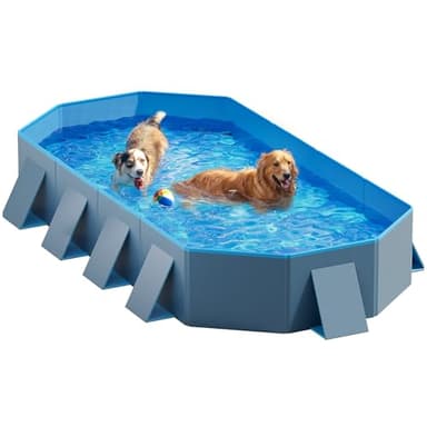 Peteast Foldable Dog Pool with Sturdy Square Design, Durable 82" Lx46 Wx12 D Extra Large Portable Pet Bathtub with Reinforced Sidewalls for Stability, Ideal for Indoor & Outdoor Use (Blue&Dark Gray) - Image 1